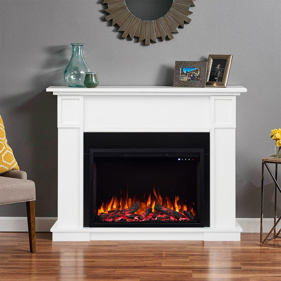 Cannes 1500W Electric Fireplace Heater White Mantel Suite With 30" Reno Insert - Moda Living