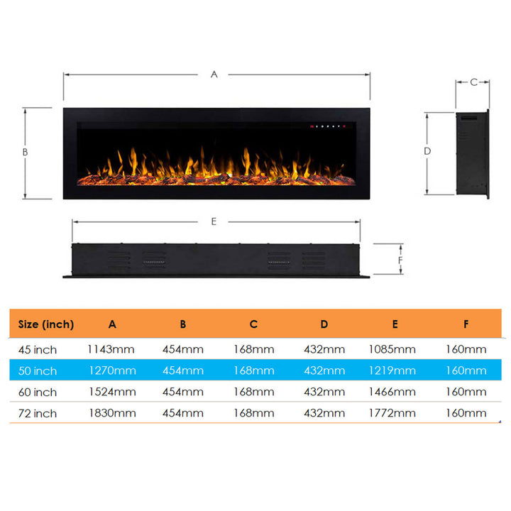 Sonata 1500W 50 inch Built-in Recessed Electric Fireplace - Moda Living