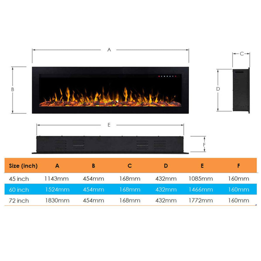 Sonata 1500W 60 inch Built-in Recessed Electric Fireplace - Moda Living