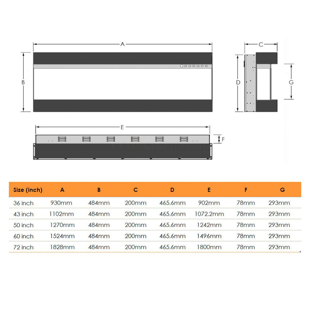 Zevoko 1600W 3 Sided 50 Inch Recessed / Wall Mounted Electric Fireplace - Moda Living