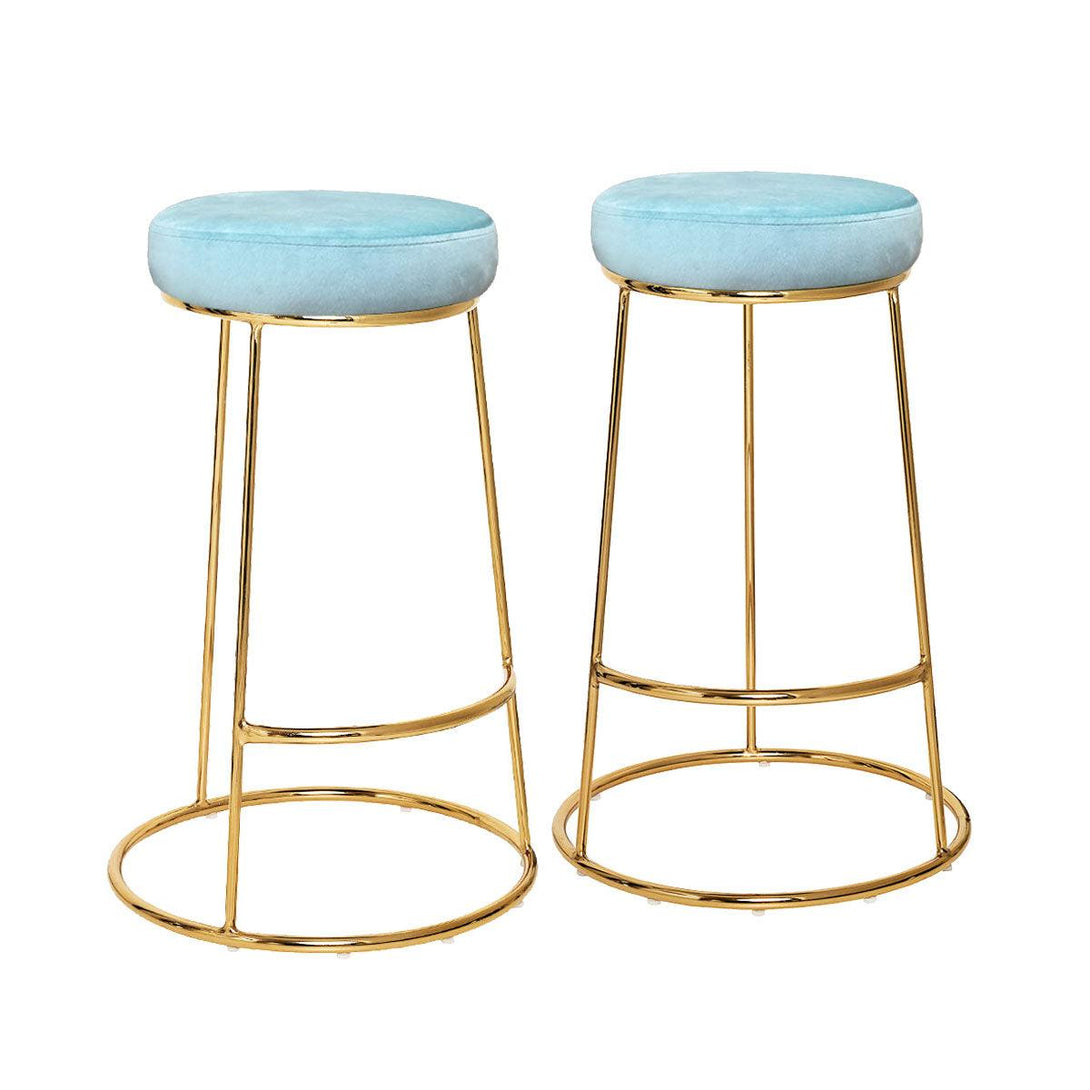 Coco Bar Stool (Set of 2) - Tiffany Blue Fabric Velvet Golden Legs - Moda Living