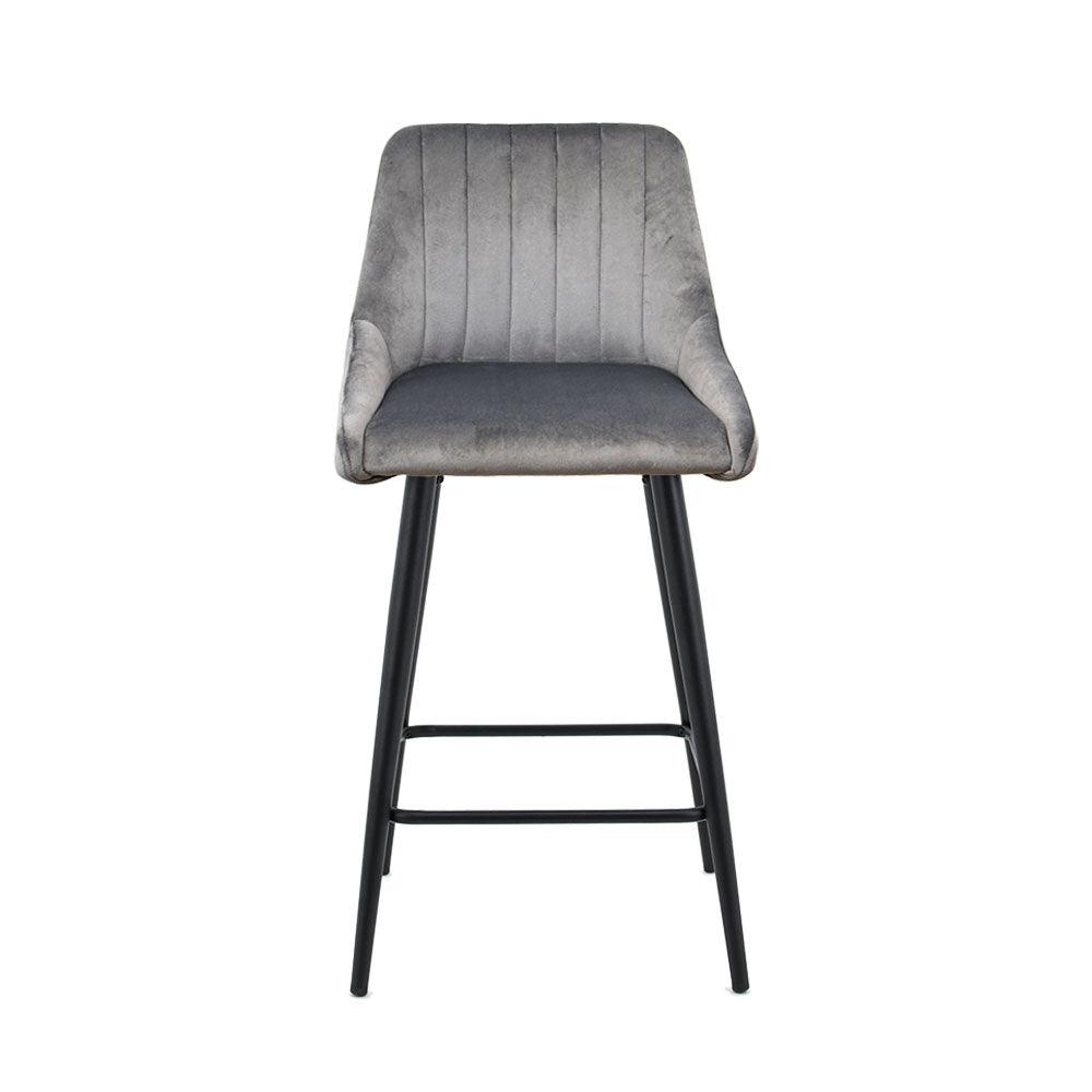 Kane Bar Stool (Set of 2) - Dark Grey Velvet Fabric Black Legs - Moda Living