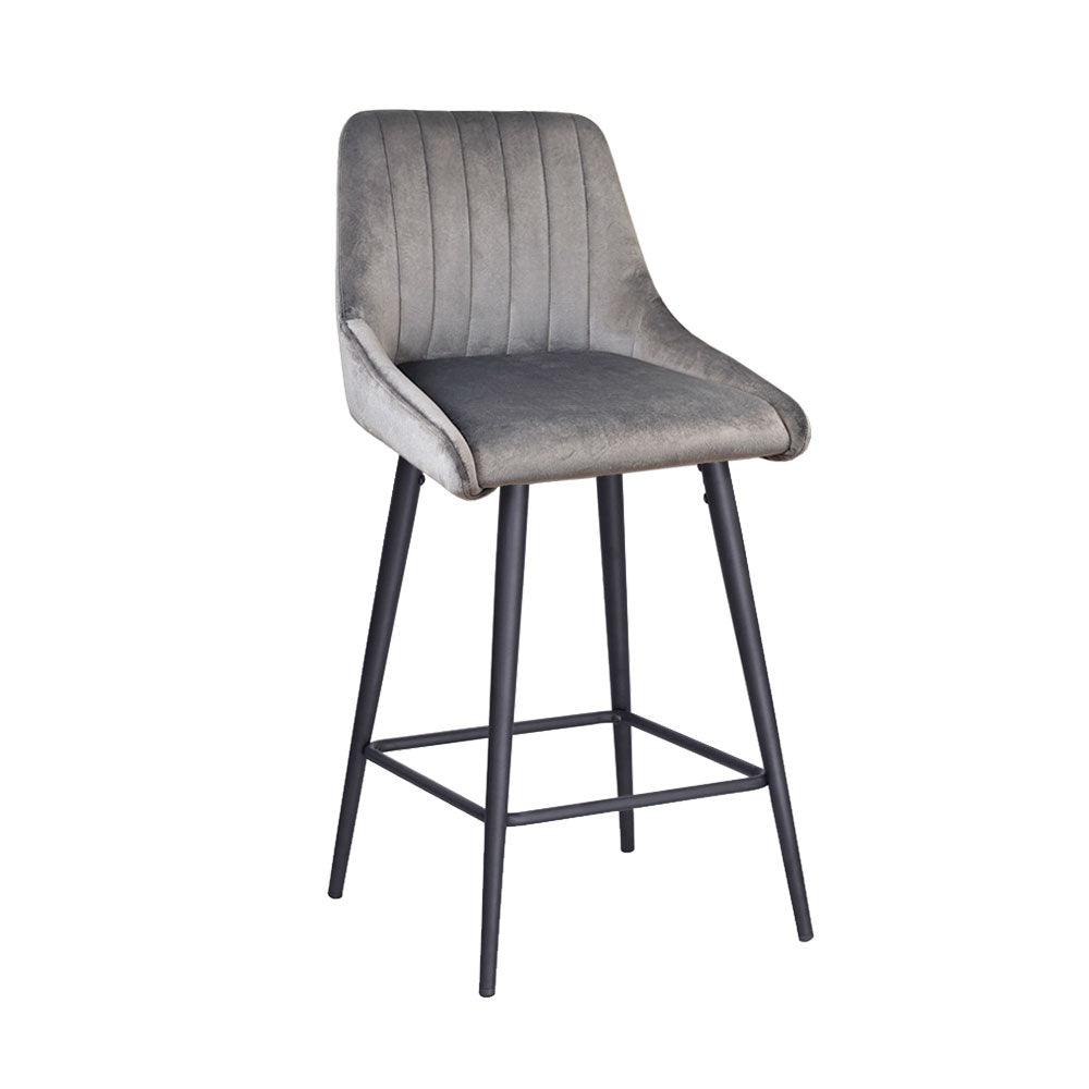 Kane Bar Stool (Set of 2) - Dark Grey Velvet Fabric Black Legs - Moda Living