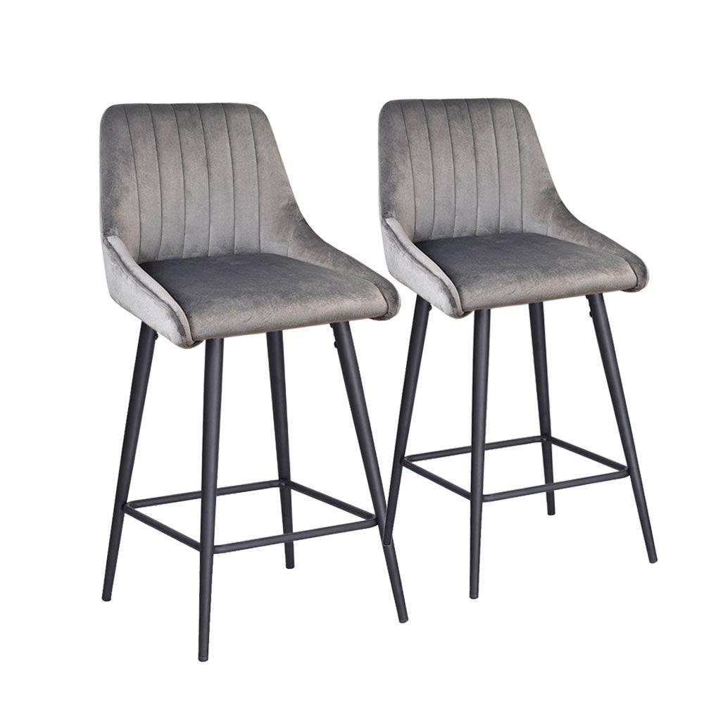 Kane Bar Stool (Set of 2) - Dark Grey Velvet Fabric Black Legs - Moda Living