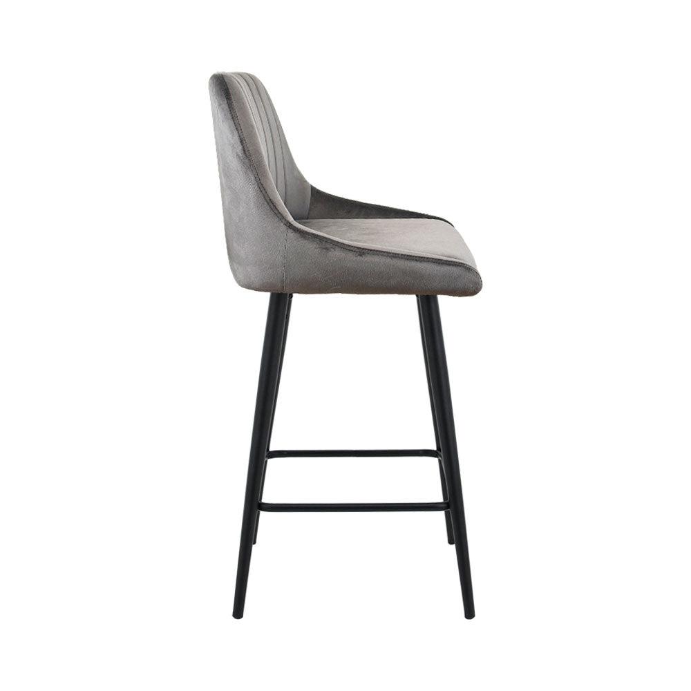 Kane Bar Stool (Set of 2) - Dark Grey Velvet Fabric Black Legs - Moda Living