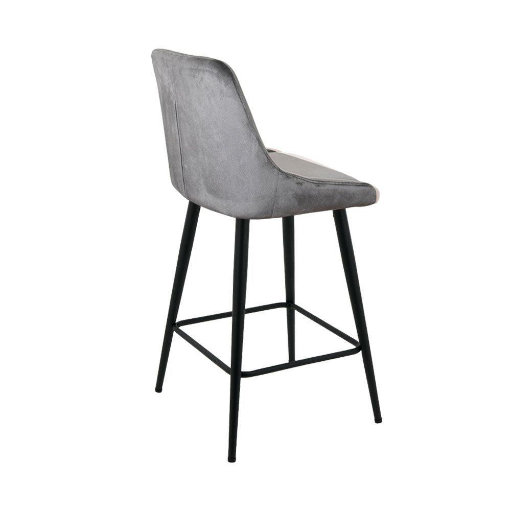 Kane Bar Stool (Set of 2) - Dark Grey Velvet Fabric Black Legs - Moda Living