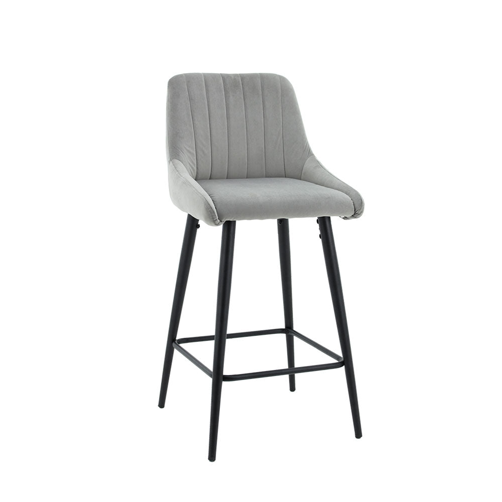 Kane Bar Stool (Set of 2) - Grey Velvet Fabric Black Legs - Moda Living