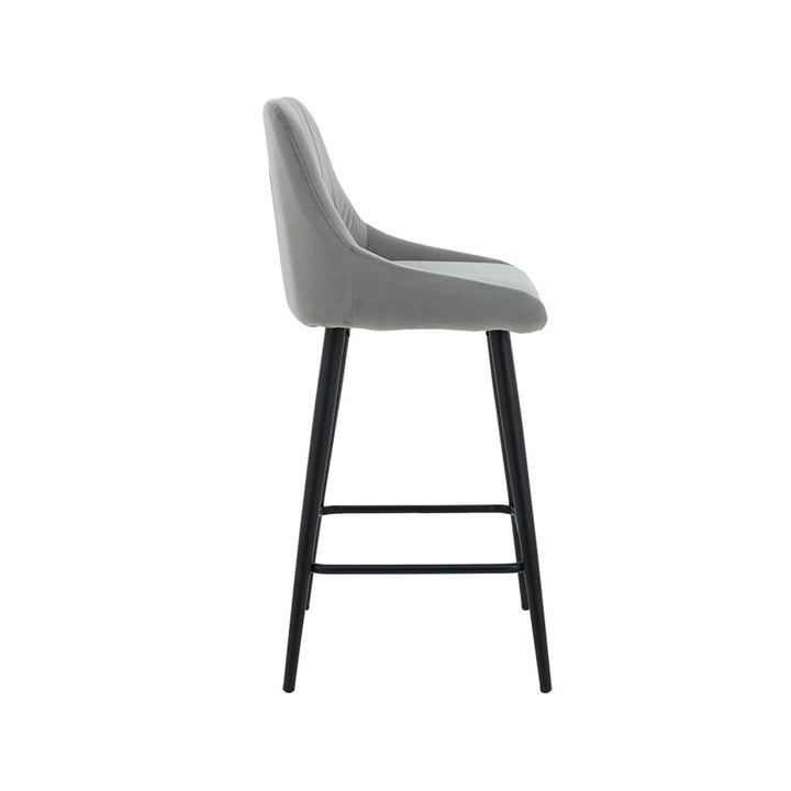 Kane Bar Stool (Set of 2) - Grey Velvet Fabric Black Legs - Moda Living