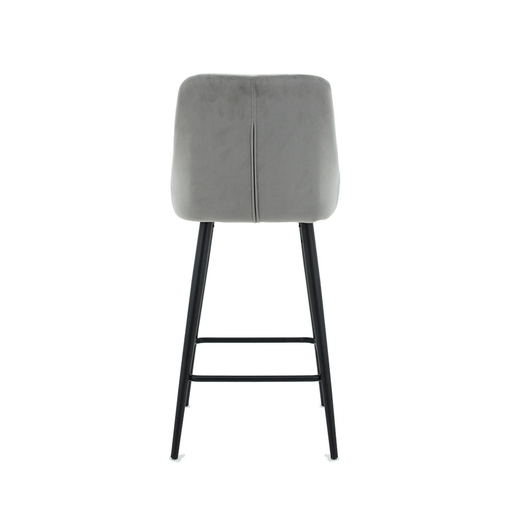 Kane Bar Stool (Set of 2) - Grey Velvet Fabric Black Legs - Moda Living