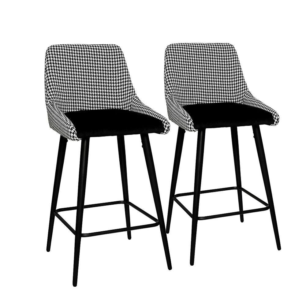 Kane Bar Stool (Set of 2) - Houndstooth Fabric Black Legs - Moda Living