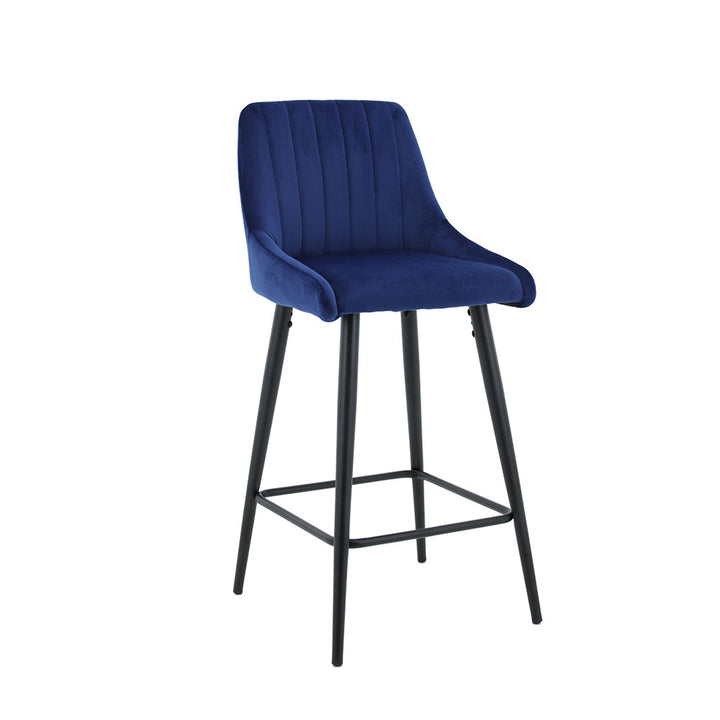 Kane Bar Stool (Set of 2) - Royal Blue Velvet Fabric Black Legs - Moda Living