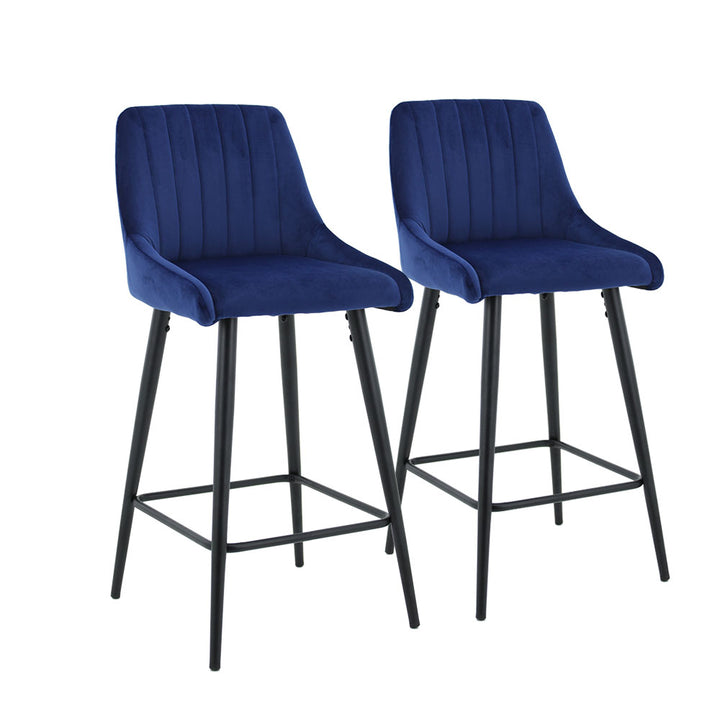 Kane Bar Stool (Set of 2) - Royal Blue Velvet Fabric Black Legs - Moda Living