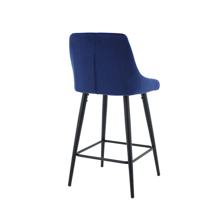 Kane Bar Stool (Set of 2) - Royal Blue Velvet Fabric Black Legs - Moda Living