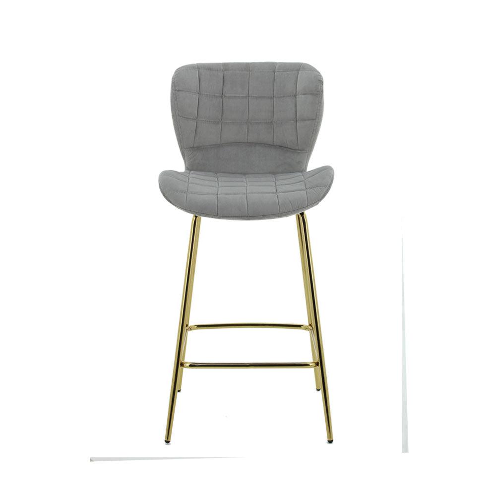 Capella Bar Stool (Set of 2) - Grey Velvet Fabric Golden Legs - Moda Living