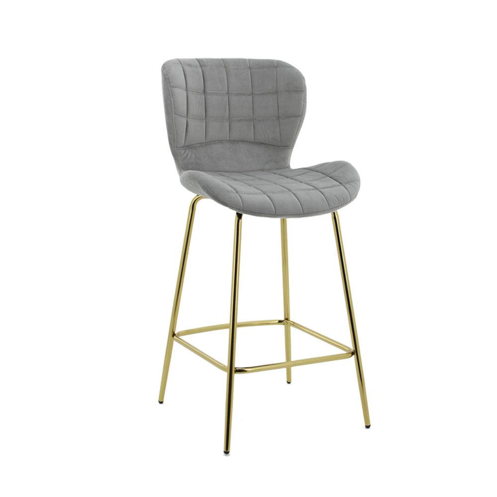 Capella Bar Stool (Set of 2) - Grey Velvet Fabric Golden Legs - Moda Living