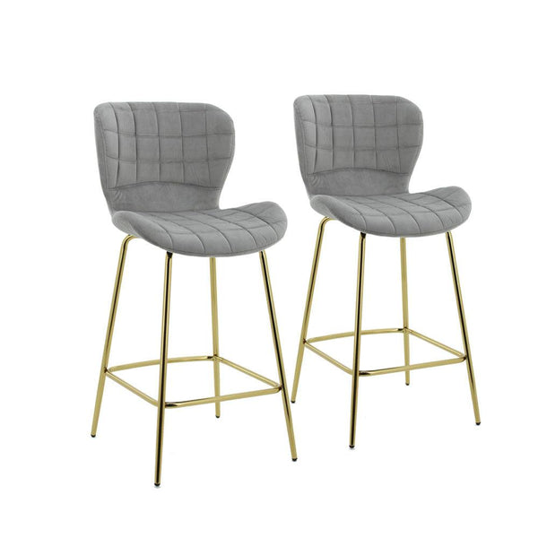 Capella Bar Stool (Set of 2) - Grey Velvet Fabric Golden Legs - Moda Living