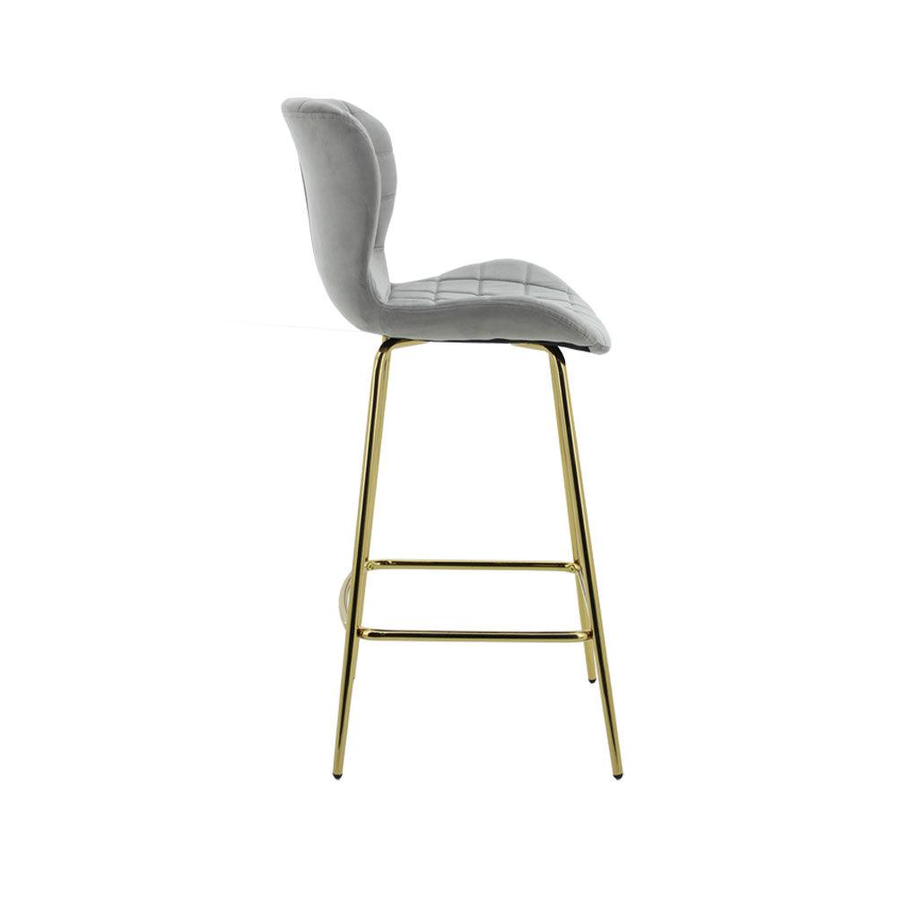 Capella Bar Stool (Set of 2) - Grey Velvet Fabric Golden Legs - Moda Living