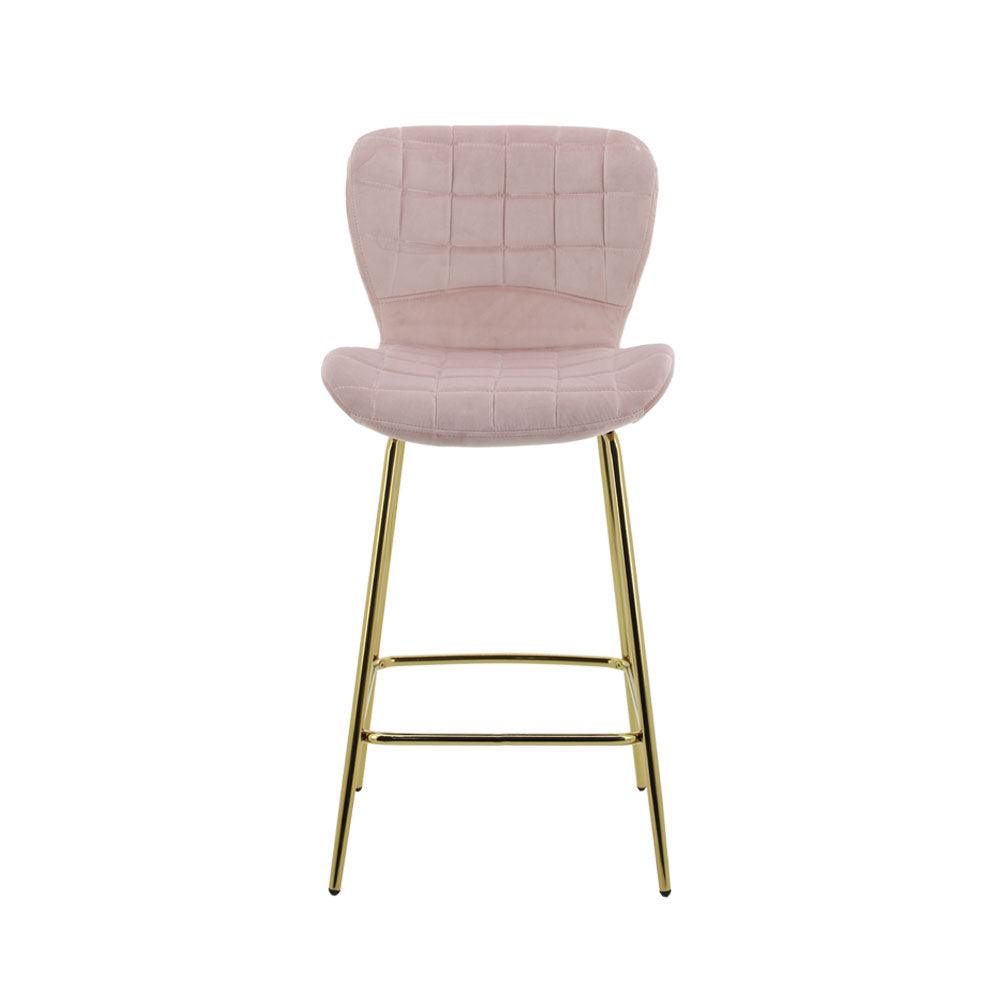 Capella Bar Stool (Set of 2) - Pink Velvet Fabric Golden Legs - Moda Living