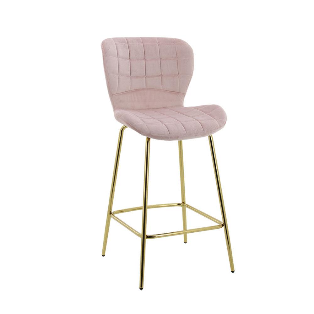 Capella Bar Stool (Set of 2) - Pink Velvet Fabric Golden Legs - Moda Living