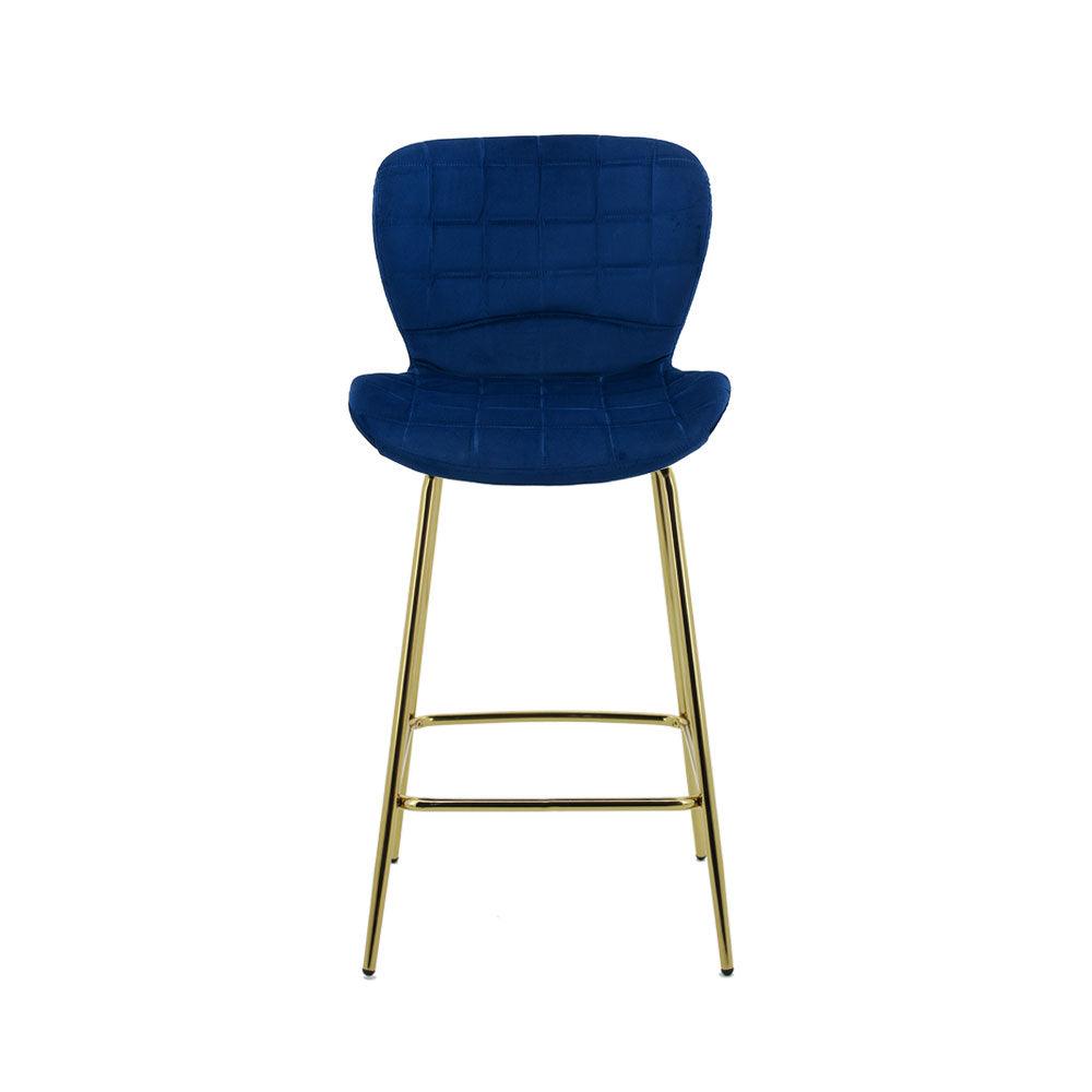 Capella Bar Stool (Set of 2) - Royal Blue Velvet Fabric Golden Legs - Moda Living