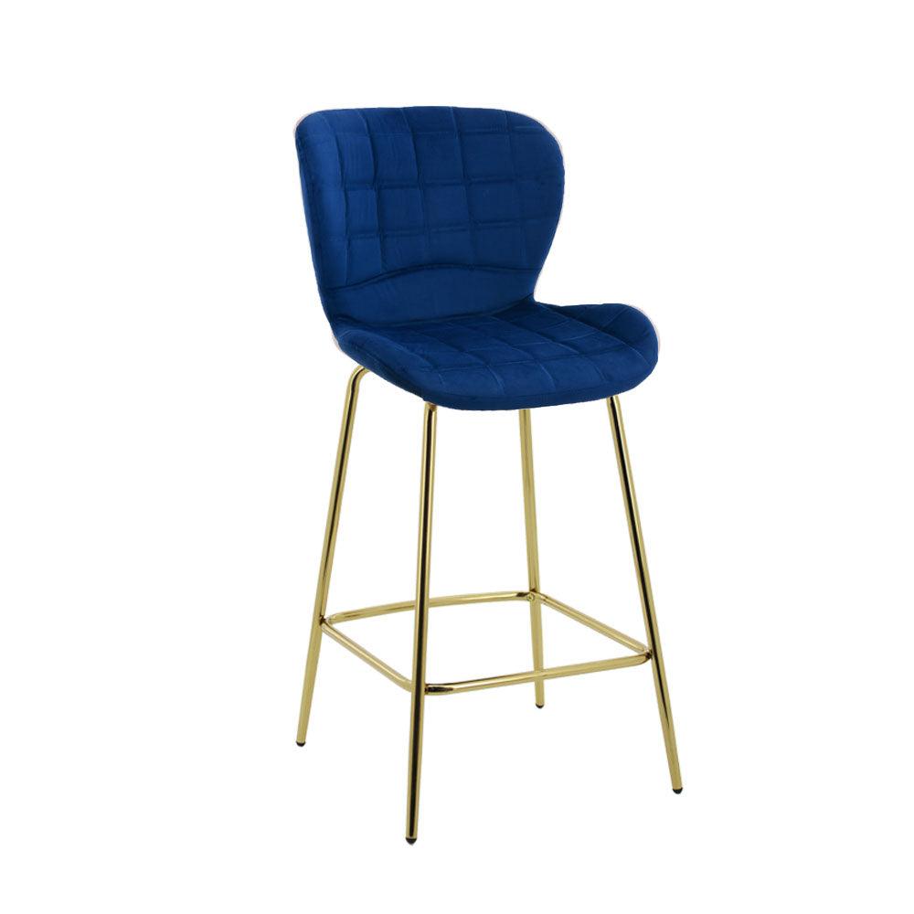 Capella Bar Stool (Set of 2) - Royal Blue Velvet Fabric Golden Legs - Moda Living