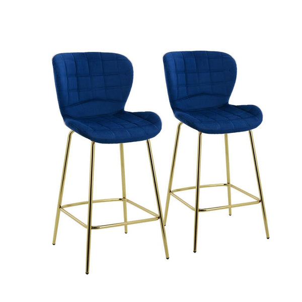 Capella Bar Stool (Set of 2) - Royal Blue Velvet Fabric Golden Legs - Moda Living