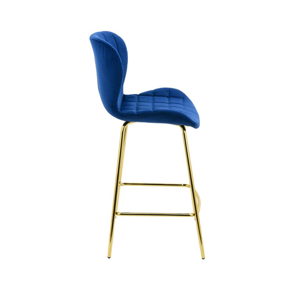 Capella Bar Stool (Set of 2) - Royal Blue Velvet Fabric Golden Legs - Moda Living