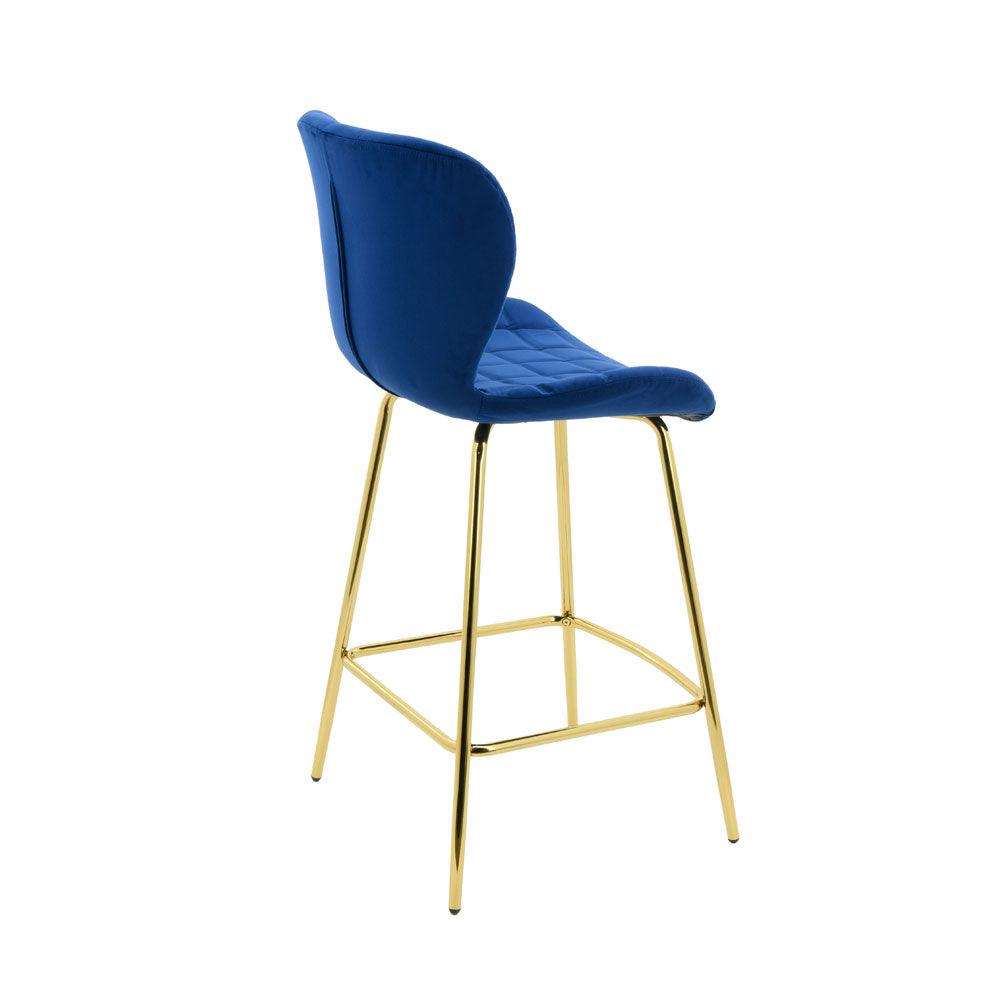 Capella Bar Stool (Set of 2) - Royal Blue Velvet Fabric Golden Legs - Moda Living