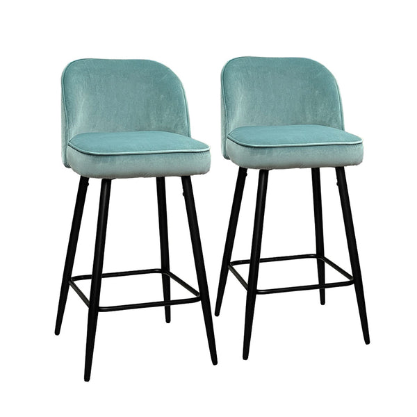 Larsson Bar Stool (Set of 2) - Light Green Velvet Fabric Black Legs