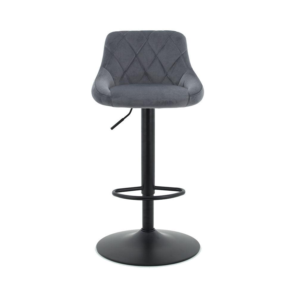 Arco Kitchen Gas lift Bar Stool (Set of 2) - Dark Grey Velvet Fabric Black Legs - Moda Living