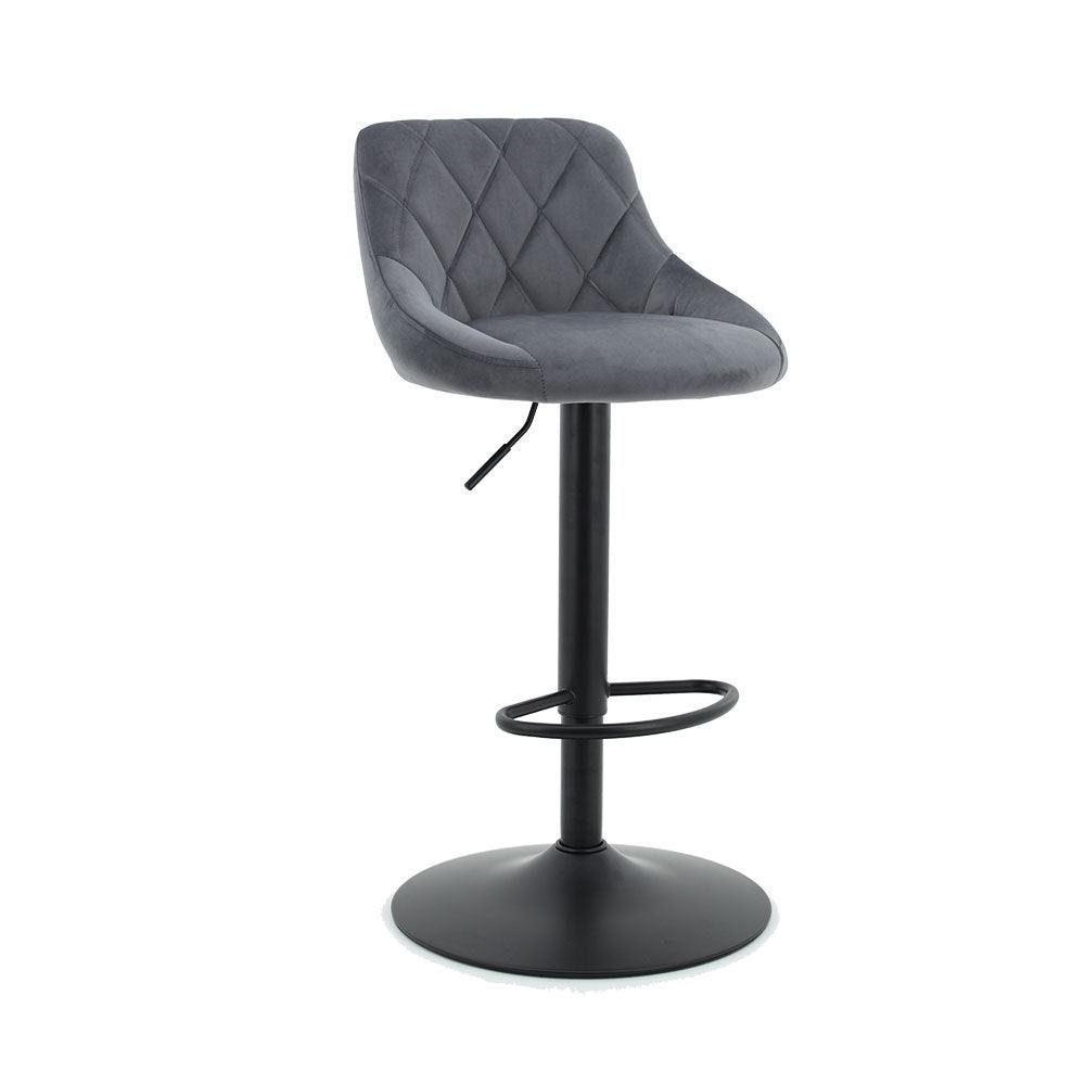 Arco Kitchen Gas lift Bar Stool (Set of 2) - Dark Grey Velvet Fabric Black Legs - Moda Living