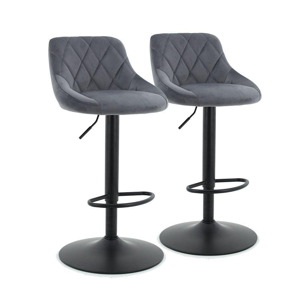 Arco Kitchen Gas lift Bar Stool (Set of 2) - Dark Grey Velvet Fabric Black Legs - Moda Living