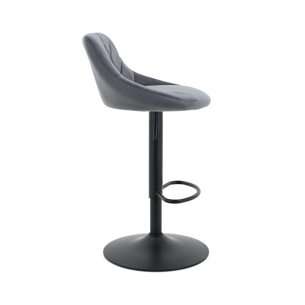 Arco Kitchen Gas lift Bar Stool (Set of 2) - Dark Grey Velvet Fabric Black Legs - Moda Living