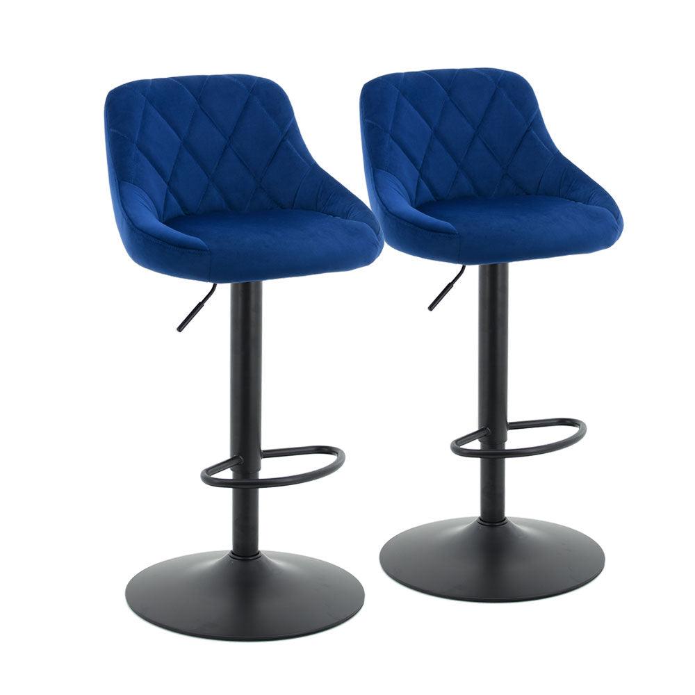 Arco Kitchen Gas lift Bar Stool Set of 2 Royal Blue Fabric