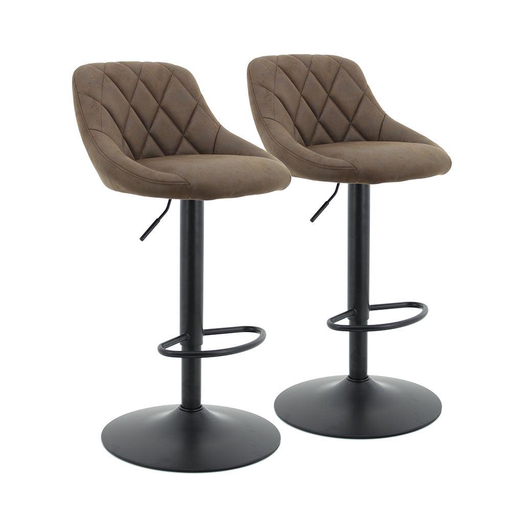 Arco Kitchen Gas lift Bar Stool (Set of 2) - Brown Fabric Black Legs - Moda Living