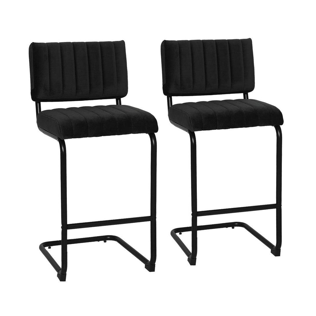 Mila Bar Stool (Set of 2) - Black Velvet Fabric Black Legs - Moda Living