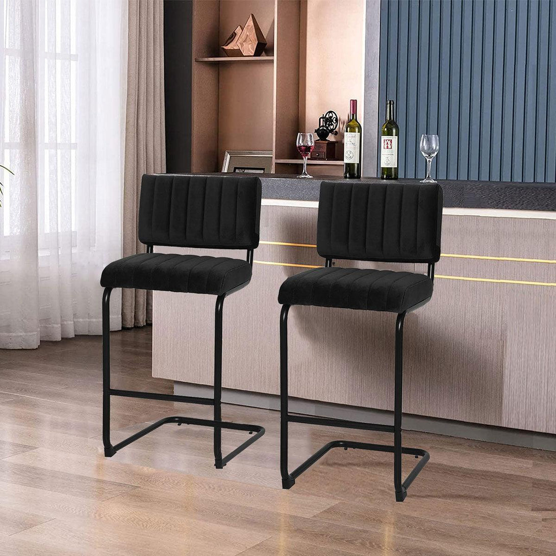 Mila Bar Stool (Set of 2) - Black Velvet Fabric Black Legs - Moda Living