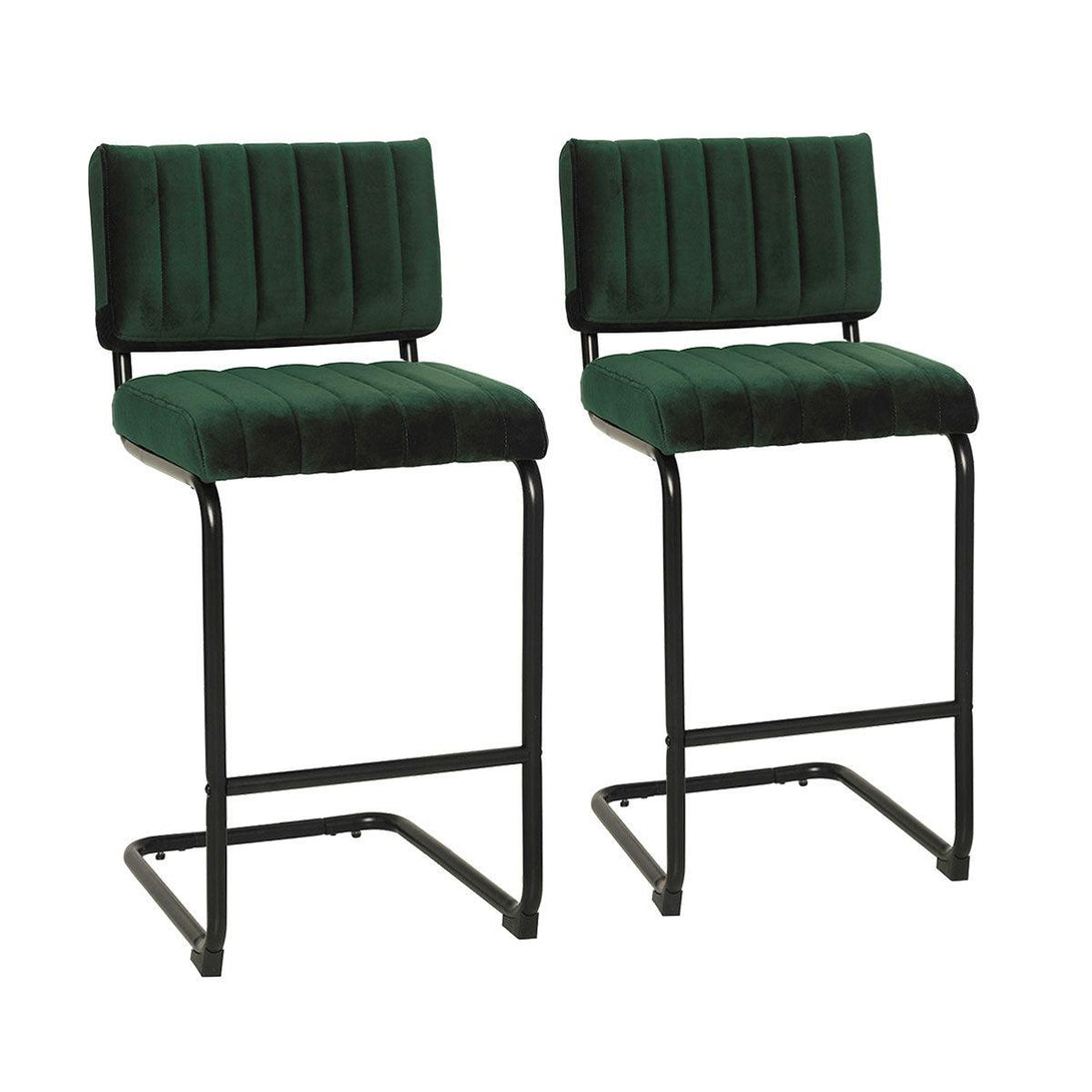 Mila Bar Stool (Set of 2) - Dark Green Velvet Fabric Black Legs - Moda Living