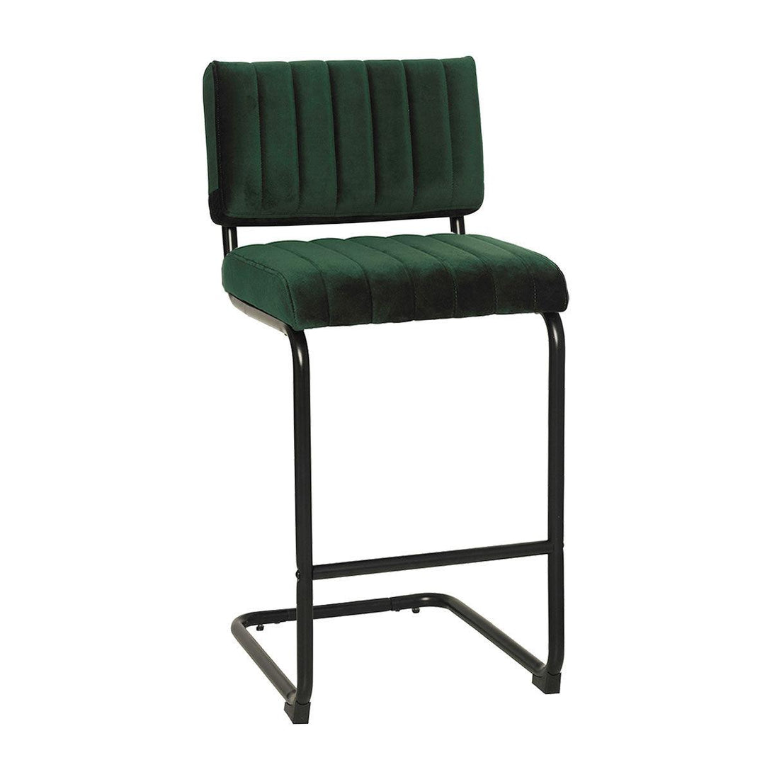 Mila Bar Stool (Set of 2) - Dark Green Velvet Fabric Black Legs - Moda Living