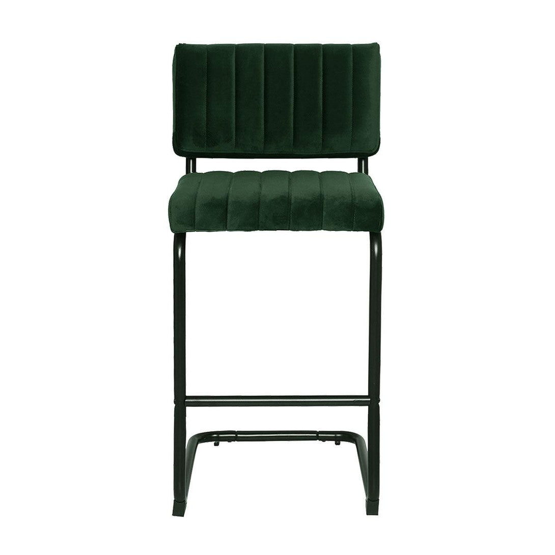 Mila Bar Stool (Set of 2) - Dark Green Velvet Fabric Black Legs - Moda Living