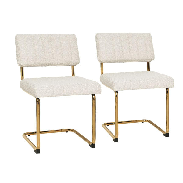 Mila Dining Chair (Set of 2) - Light Beige Boucle Fabric Golden Legs - Moda Living