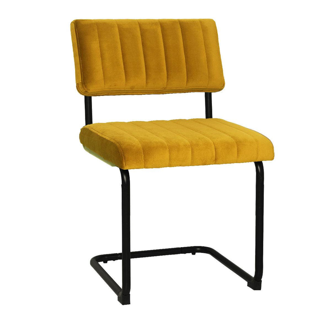 Mila Dining Chair (Set of 2) - Yellow Velvet Fabric Black Golden Legs - Moda Living