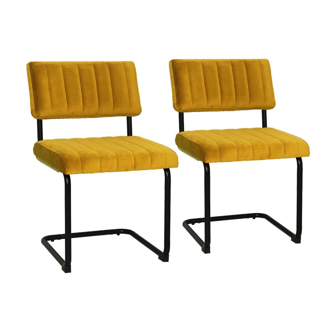 Mila Dining Chair (Set of 2) - Yellow Velvet Fabric Black Golden Legs - Moda Living