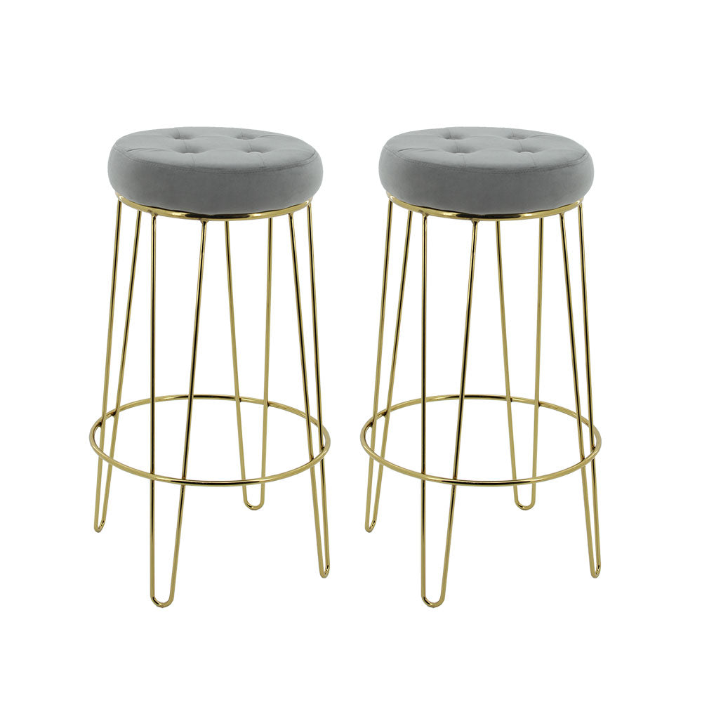 Lorrisa Bar Stool (Set of 2) - Grey Fabric Golden Legs - Moda Living