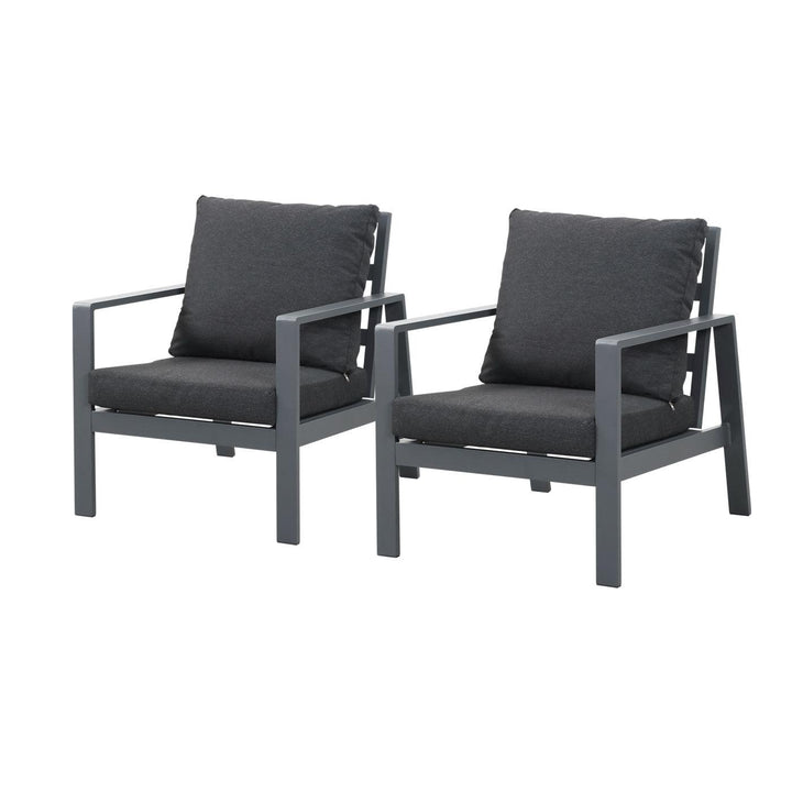 Florence Single Seater Charcoal Aluminium Outdoor Sofa Lounge with Arms - Dark Grey Cushion (Set of 2) - Moda Living