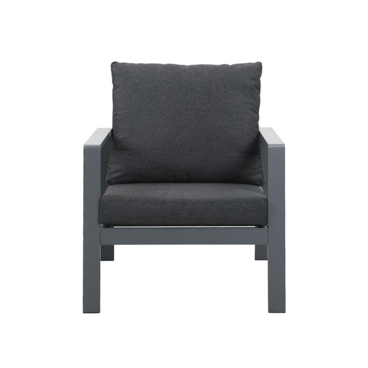 Florence Single Seater Charcoal Aluminium Outdoor Sofa Lounge with Arms - Dark Grey Cushion (Set of 2) - Moda Living