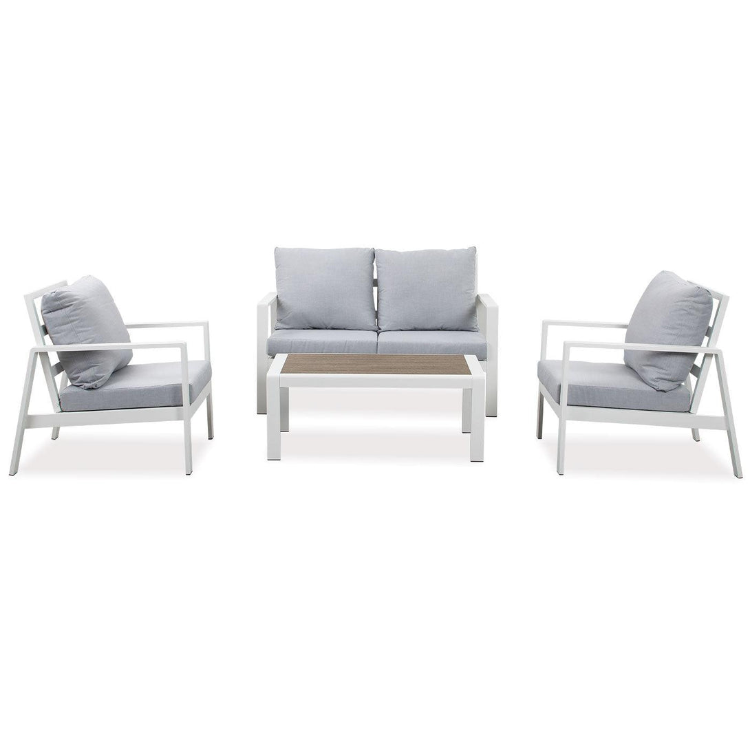 Florence 4 Seater White Aluminium Sofa Lounge Set - Light Grey Cushion - Moda Living