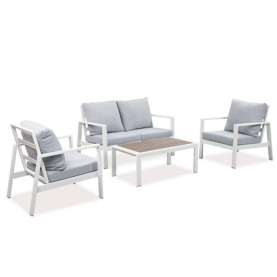 Florence 4 Seater White Aluminium Sofa Lounge Set - Light Grey Cushion - Moda Living