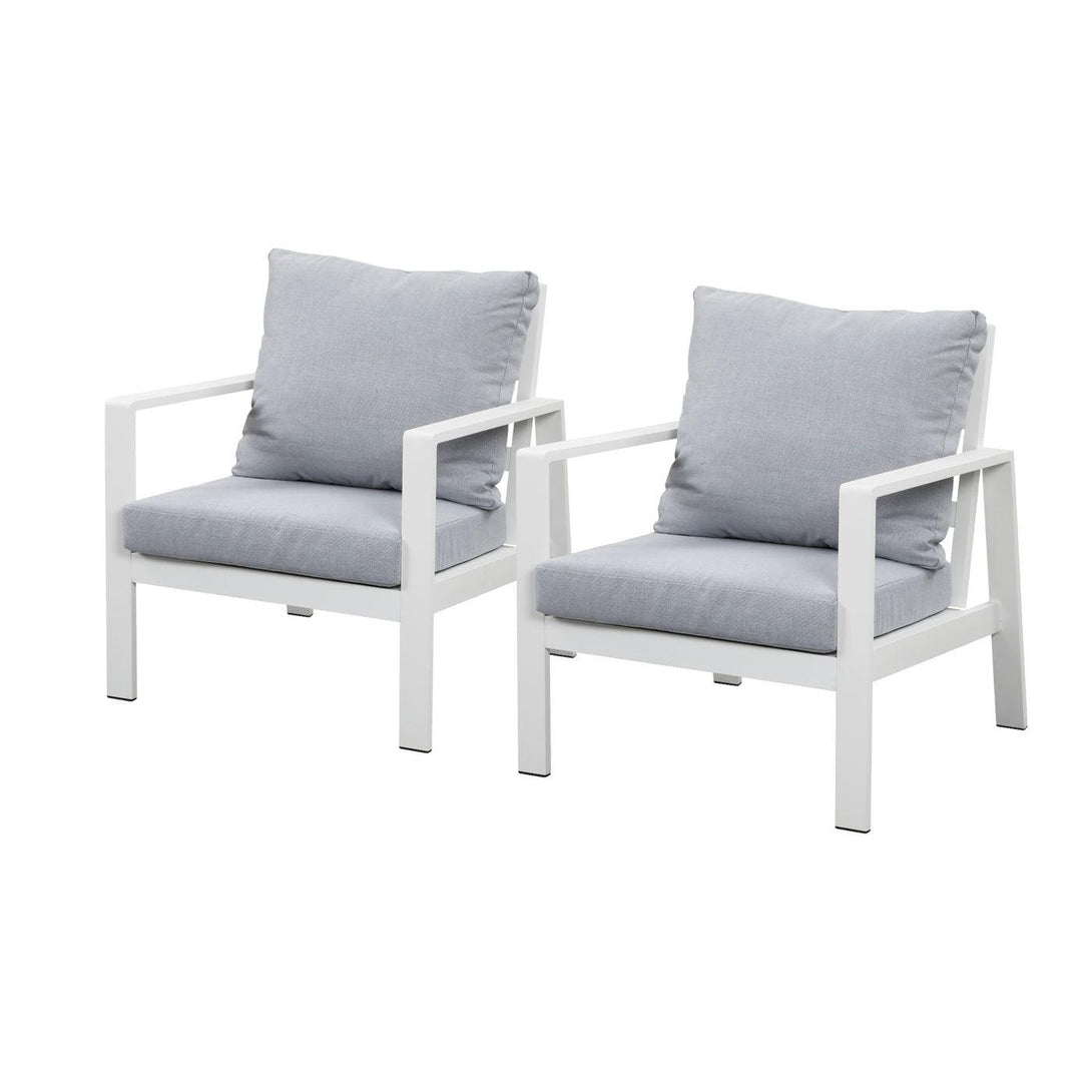 Florence Single Seater White Aluminium Outdoor Sofa Lounge with Arms - Light Grey Cushio (Set of 2) - Moda Living