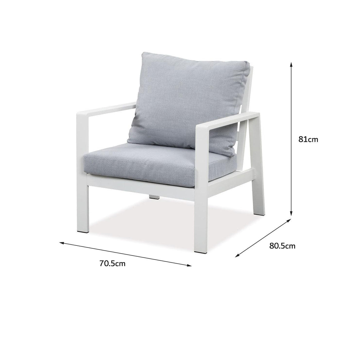 Florence Single Seater White Aluminium Outdoor Sofa Lounge with Arms - Light Grey Cushio (Set of 2) - Moda Living